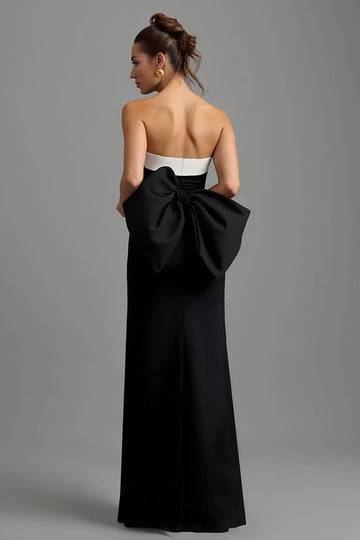Strapless Black and White Sheath Long Formal Dress with Slit
